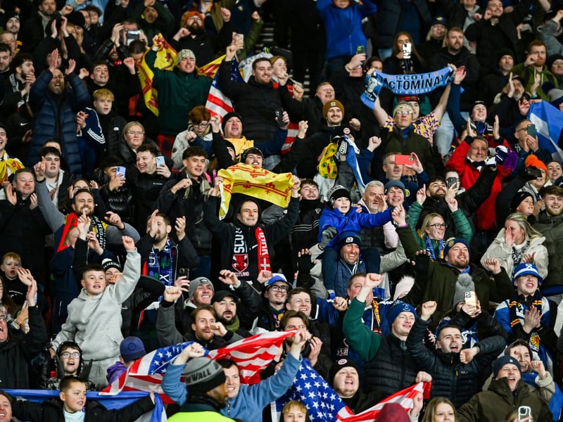Scotland fans celebrate at full time.