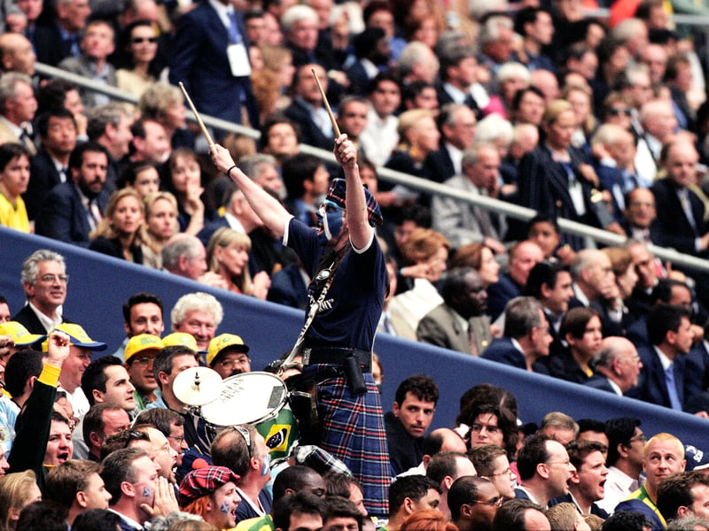 A lone drummer rouses the Scotland fans.