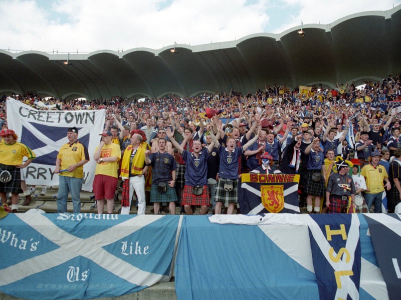 Scotland fans roar the team on ahead of the game vs Norway.