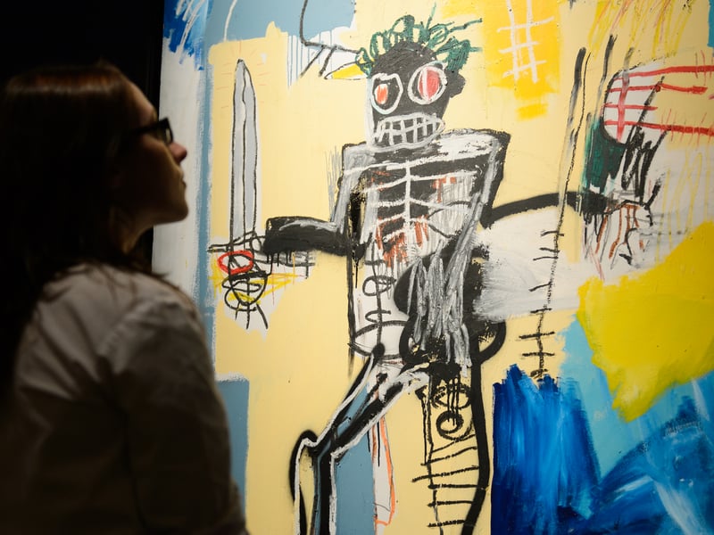 A fierce, confrontational work painted on a wooden panel, Warrior is a potent self-portrait that distils Basquiat’s concerns with race, identity, and power into a single, aggressively painted figure, widely considered one of the finest paintings to ever come to auction from the artist’s seminal 1982 period. The record-breaking sale in Hong Kong underscored the massive, growing international interest in Basquiat, particularly among collectors in Asia.