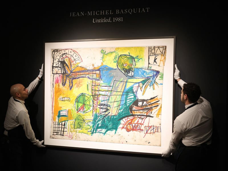 This colossal, vibrant work from 1982, depicting a massive, ferocious skull, captures the raw, powerful energy that propelled Basquiat from graffiti artist to art world phenomenon, showcasing his characteristic fusion of street art, abstract expressionism, and historical references. The nine-figure result cemented Basquiat’s position as one of the most important post-war artists and demonstrated the immense global demand for works of this scale and power from his most desirable year.
