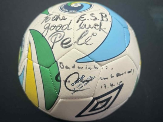 There was a fantastic picture of Brazilian football legend Pele visiting the Empire State Building with this New York Cosmos ball being signed to the building.
