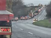 Traffic on the northbound Pleasley Road, on Guilthwaite Hill is at a standstill as of 8am today (November 19) as a result of motorists rushing to get on the M1 following the closure of Woodhead Pass due to snow.