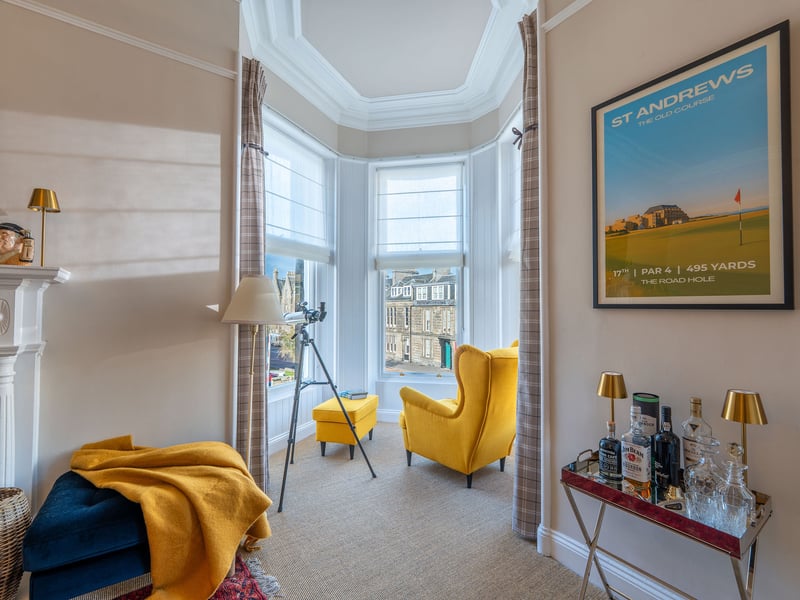 The living room has access to the property's distinctive turret, that provides an unrivalled vantage point to enjoy the views.