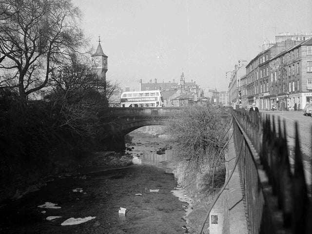 A view of the bridge over the Water of Leith in Stockbridge in February 1963.