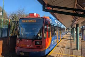 An out of service Sheffield Supertram. Parts of the Blue Route will be suspended this weekend (June 27-28) as part of £110m investment works.