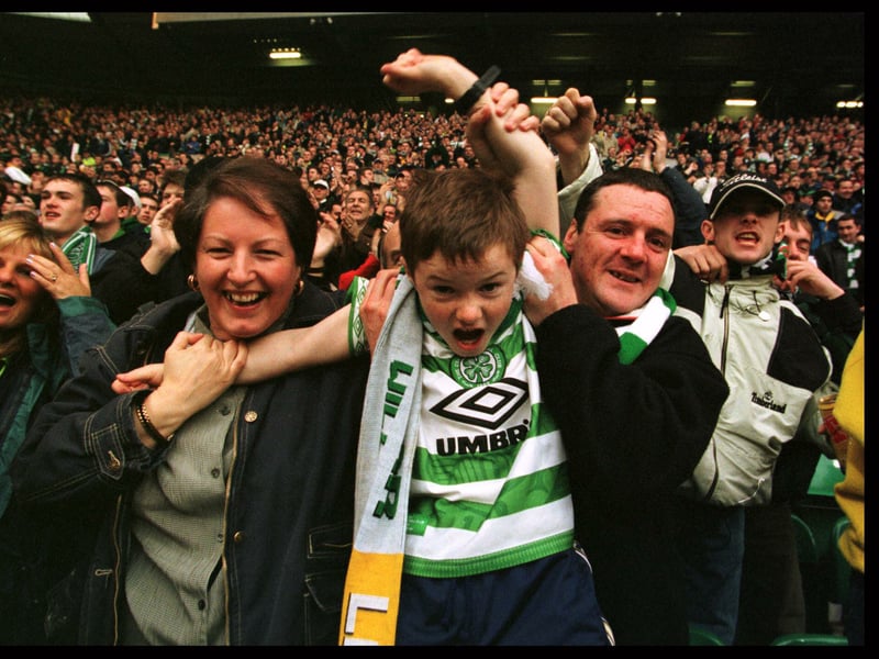 Celtic fans in the stands for the match against Dundee at Celtic Park in 1998