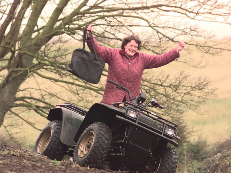 Dairy farmer Liz Hamilton, from Bickerton Hall (Whitburn), West Lothian, rides the Suzuki quadbike she won in the Central Scotland Countryside Trust's Highland Show prize draw in 1998