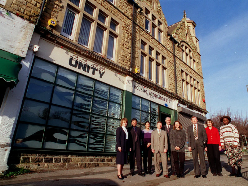 Staff of the Unity Housing Association outside their offices on Chapeltown Road. Pictured, from left, are Ros Batchelor, Sunil Pujara, Diane Tavernier, Victor Flynn, Brendan Todhunter, Louise Curry, Barrie Morland, Kairen Mosley and Kate Nnadede. 