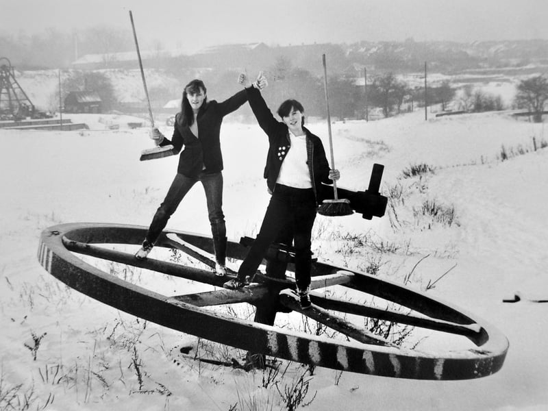 Volunteers Julie Hipkiss,18, and Tina Roberts, 16, working at the Black Country Museum's replica village in Dudley, in January 1982