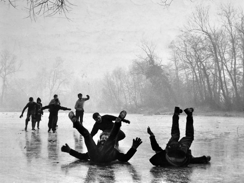 Youngsters on the ice at Harlescott, Shrewsbury in December 1961