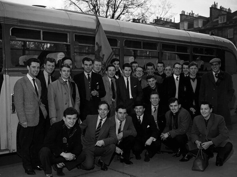 Bruntsfield Rugby Club heading to London to see Scotland play at Twickenham in March 1963.