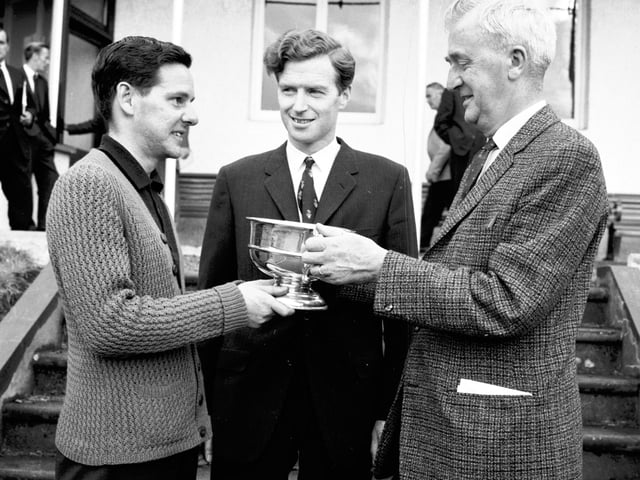 Willie Oliver receives The Scotsman trophy from William Noble at Bruntsfield Golf Course in August 1966.