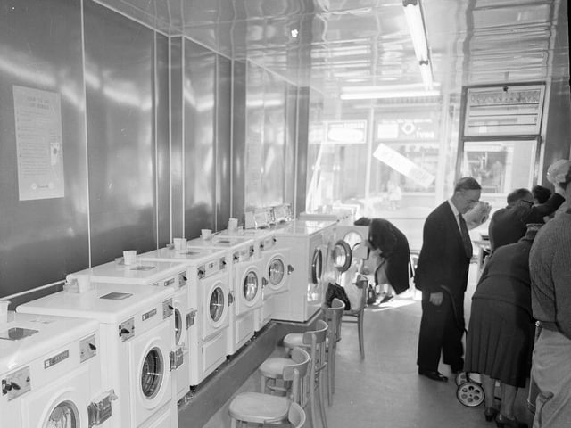 The launderette at 108 Bruntsfield Place, which also provided shopping facilities, in September 1963.