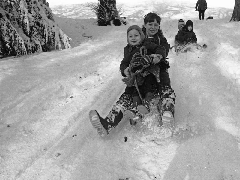 Sledging at Barnes Park, Sunderland, in January 1982