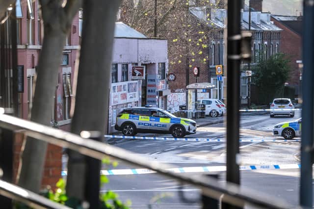 Police cordoned off a section of London Road in Sheffield after a 16 year old was shot on Monday