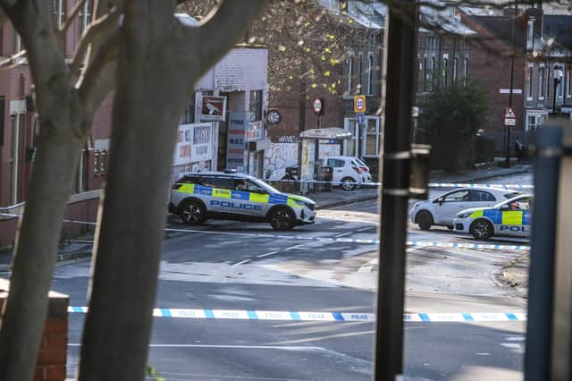 Police cordoned off a section of London Road in Sheffield after a 16 year old was shot on Monday evening. Photo: Dean Atkins S70 Media