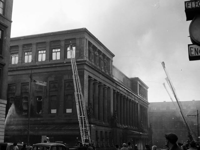 A fire hits Glasgow's St Andrews Hall in November 1962.