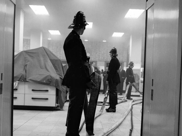 Firemen tackling a fire at the C&A store in Sauchiehall Street in May 1963.