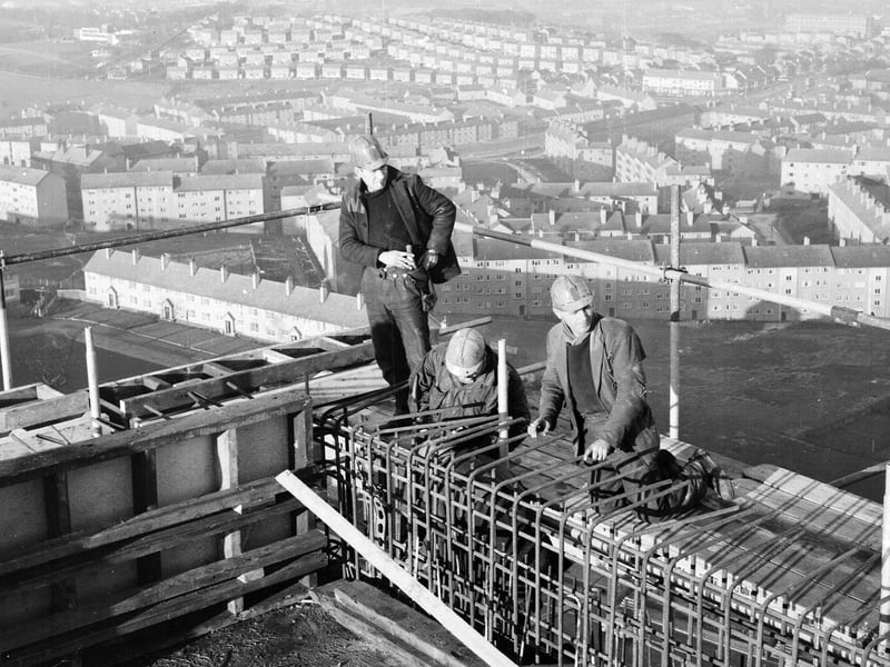 Men at work on 20 storey flats in Castlemilk in December 1962.