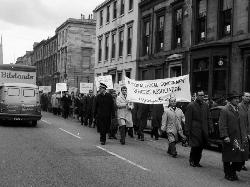 A NALGO members pay protest march to the City Chambers in Glasgow in April 1963.