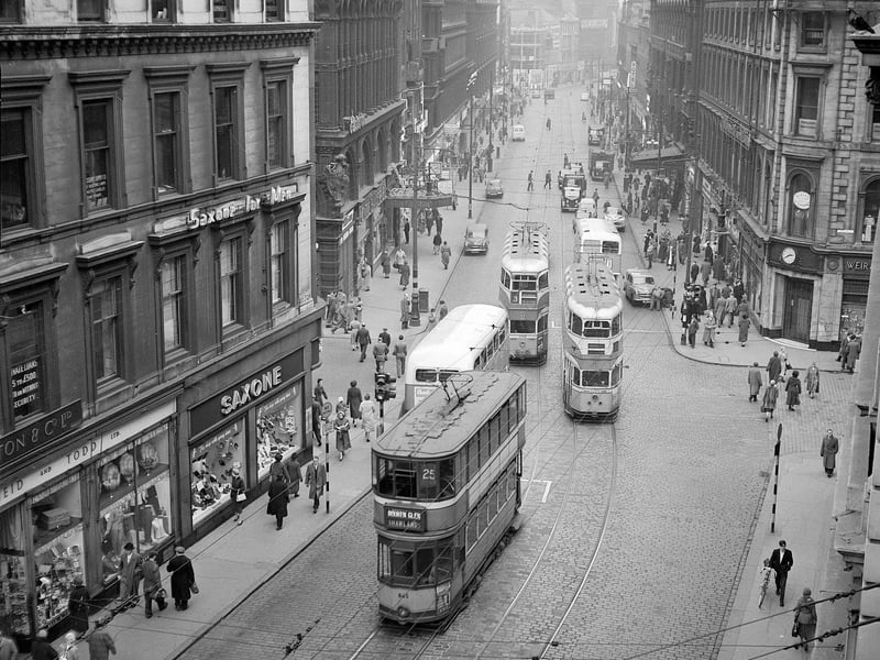 Trams in Union Street Glasgow at the junction of Renfield Street and Gordon Street in November 1959.