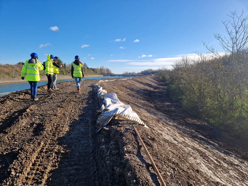 A new footpath is being created along the top of the embankment