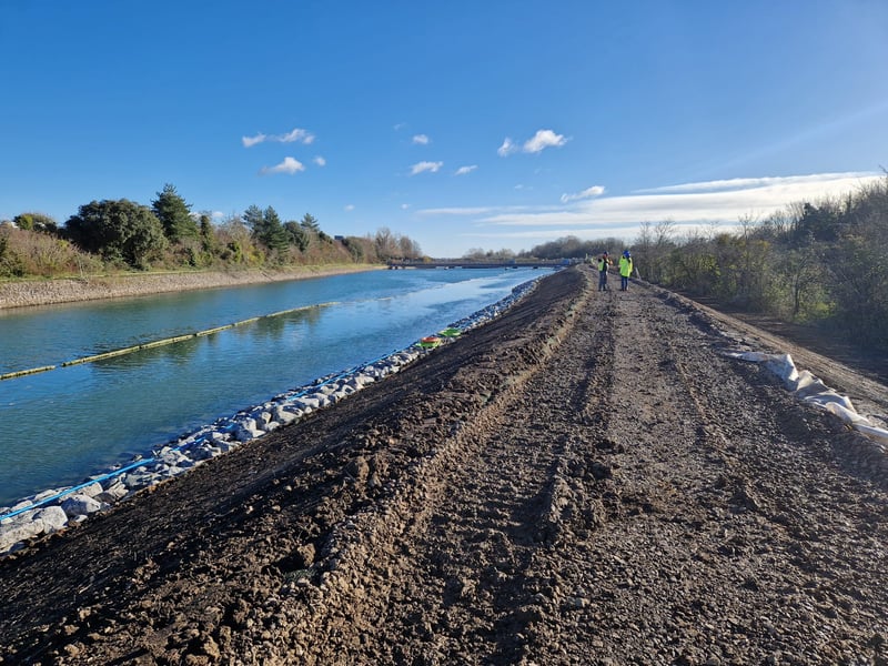 A new footpath is being created along the top of the new embankment