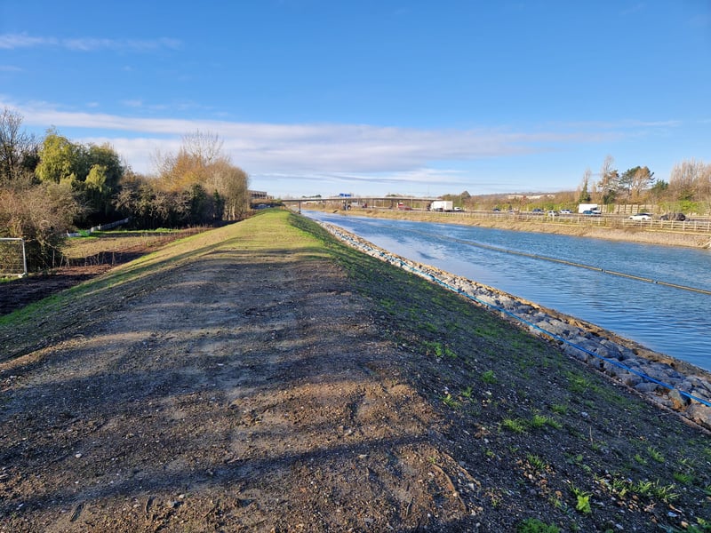 A new footpath is being created along the top of the new embankment