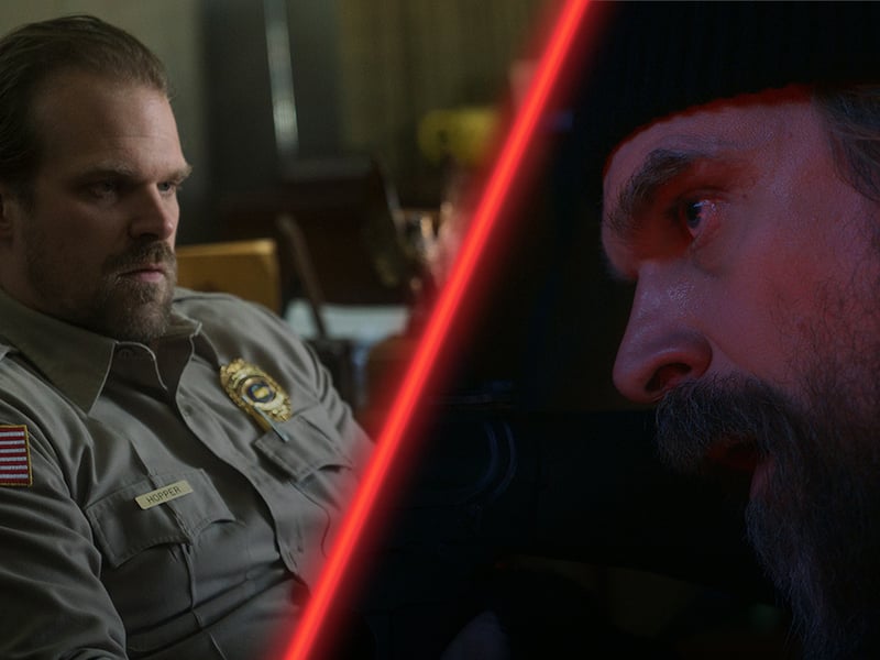 “Hopper’s been back from Russia, and for about a year, he’s been training for these Upside Down crawls, basically prepping for a final battle with Vecna,” Harbour says. “He doesn’t tell the people he loves exactly what he’s planning, but he’s gearing up for something big in this quarantine environment.”