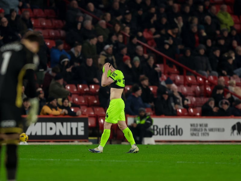 (Sent off) Moment of madness. A game-changing error for the Northern Ireland international, with his red card a defining moment at Bramall Lane. The right-back had started brightly but was given his marching orders before the break after denying Japhet Tanganga’s header on the goal-line with a handball.