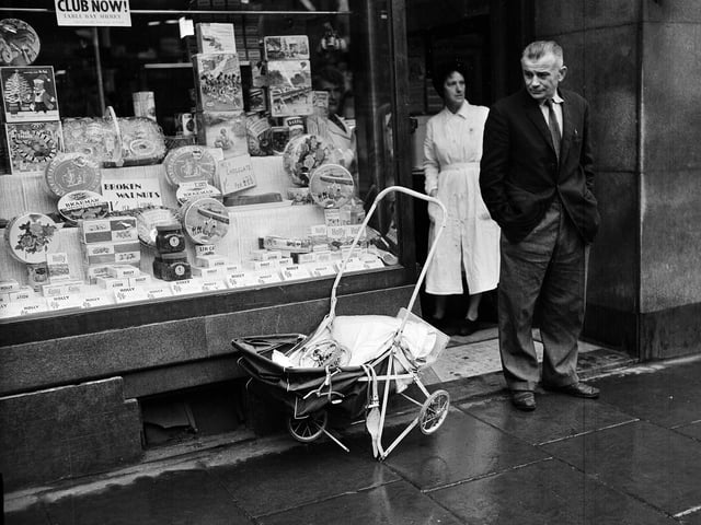 A pram that was damaged in a motorbike accident at Tollcross in November 1963. Luckily nobody was hurt.