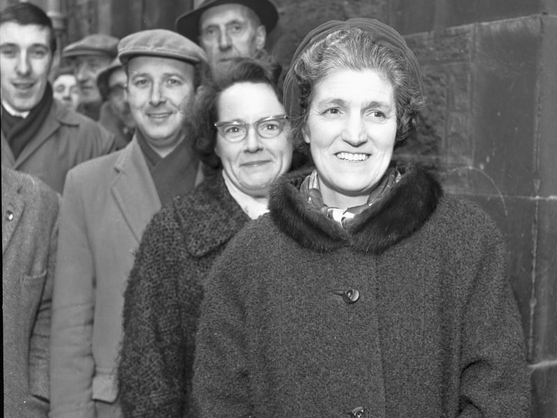 People queue up for Hearts v Celtic Scottish Cup tickets at the Edinburgh Evening News & Dispatch Tollcross office in March 1966.