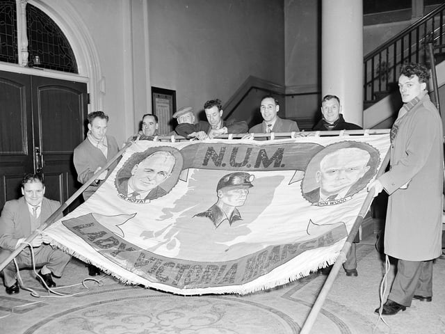 A miner's protest mass meeting in Central Hall, Tollcross, in February 1959. 