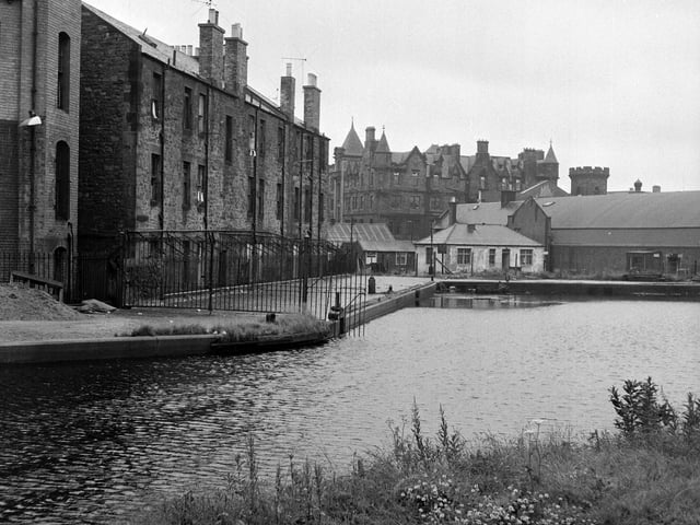 The Union Canal basin at Freer Street Terrace in July 1965.
