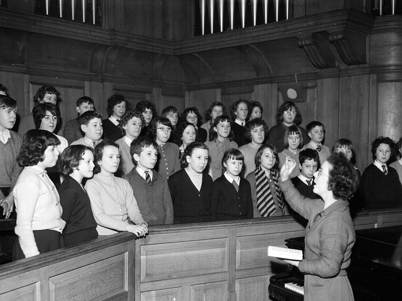 Tollcross School Choir rehearsing in February 1963.