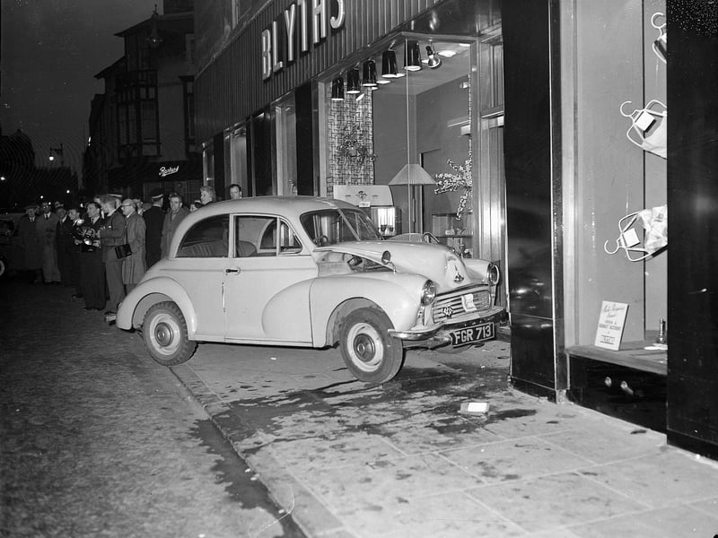 A car crash outside Blyths Store, in Tollcross, in May 1960.