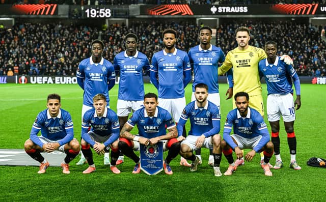 The Rangers players line up for a team picture ahead of the Europa League match against Braga at Ibrox. (Photo by Rob Casey / SNS Group)