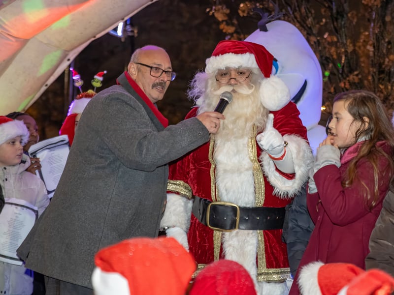 Santa addresses the crowd at the Waterlooville Christmas Lights Switch-on.