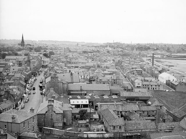 A view of Kirkcaldy's linoleum factories in October 1954.