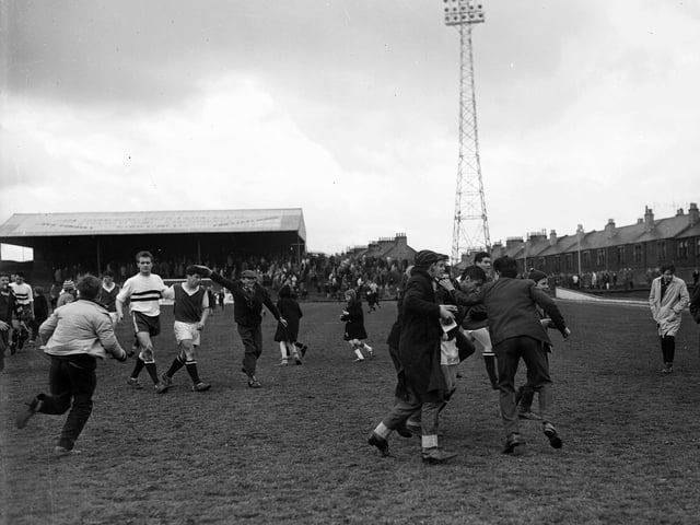 Raith Rovers play Hibs at Starks Park in May 1963.