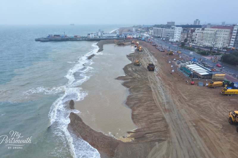 Re-shingling work well underway at Southsea Beach as part of sea defences