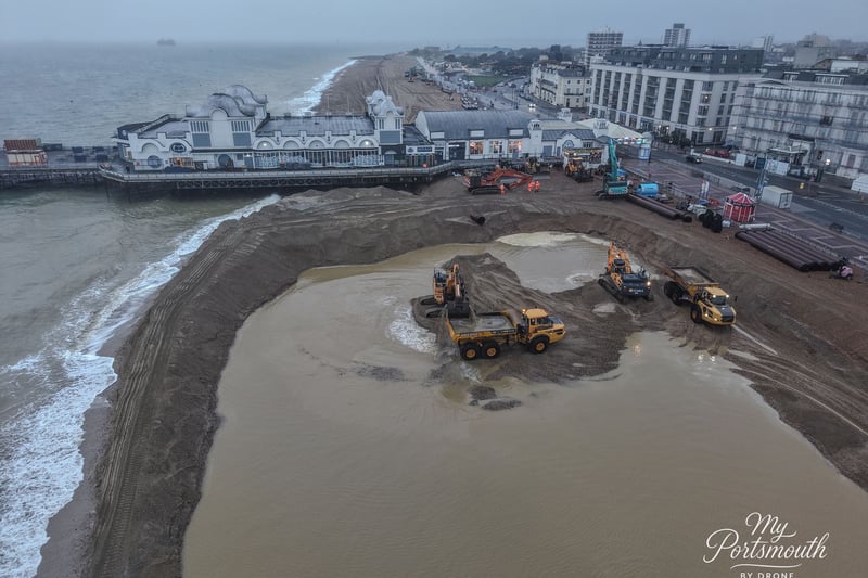 Re-shingling work well underway at Southsea Beach as part of sea defences