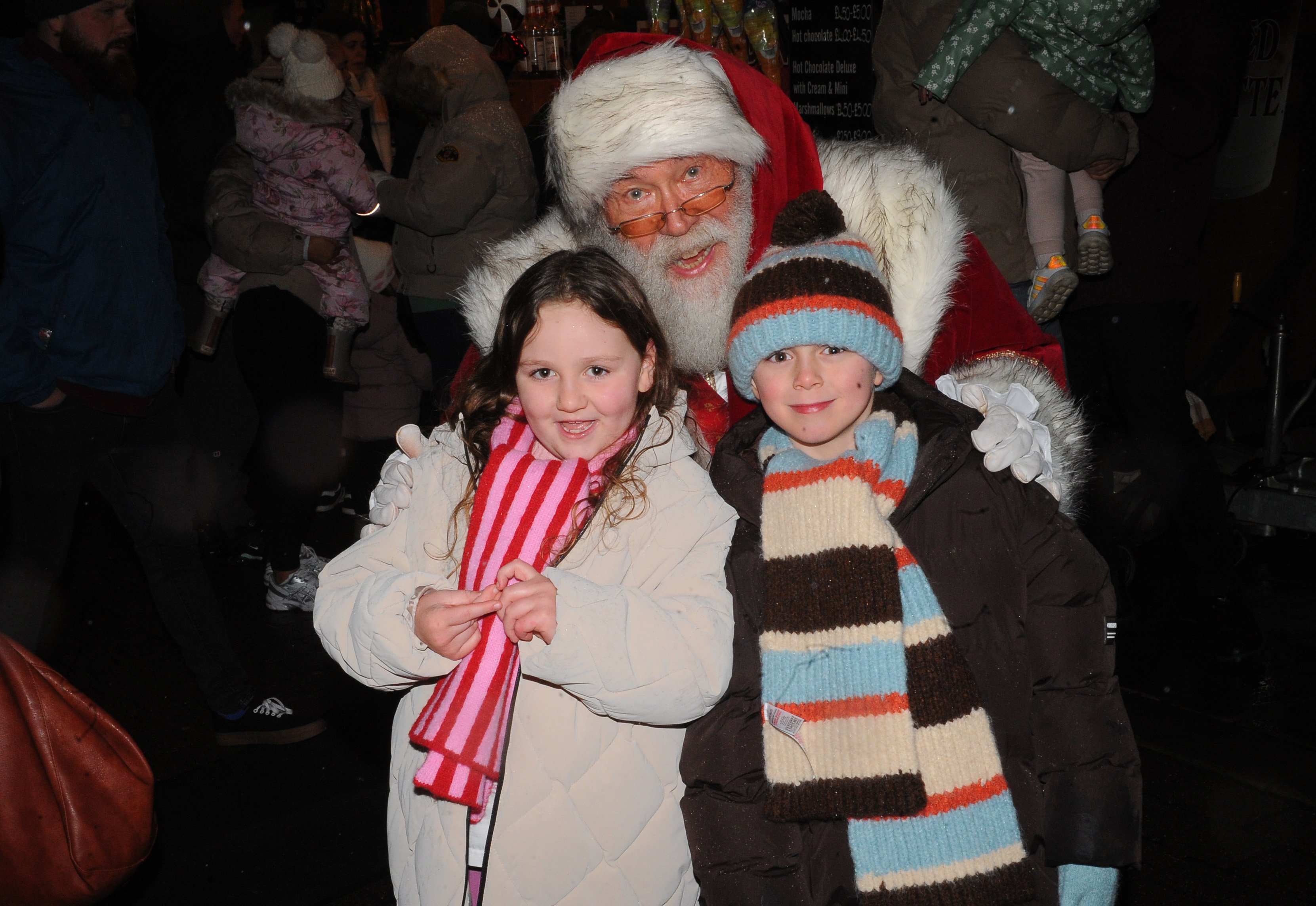 Santa meets Rose, six and Logan, eight, Townsend of Morley.