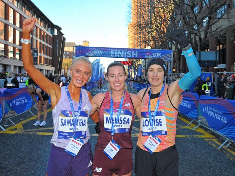 First three females: First was Melisa Courtney-Bryant, centre, second Samantha Harrison, left, and third Louise Small, right.