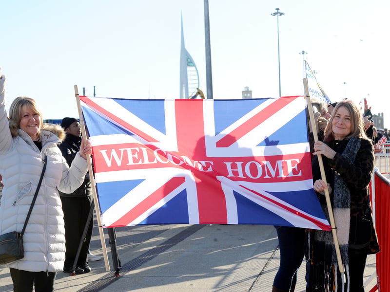 Pictured is: (l-r) Julie O'Donnell and Joanna Slater from North Yorkshire, waiting for Commander David Tinsley. 