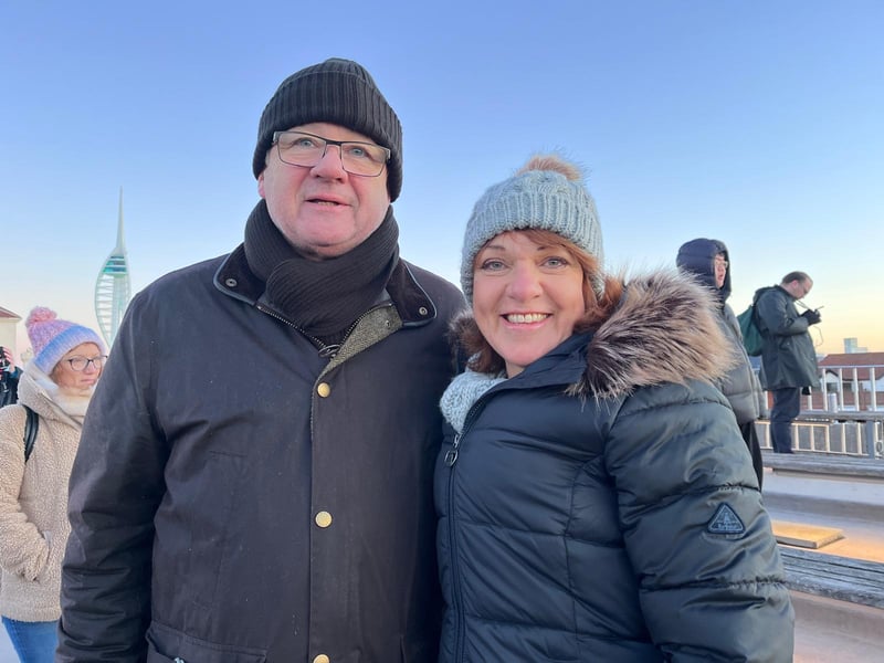 Jonathan and Adele Davison of Blackburn arrive early to see HMS Dauntless - and will be welcoming home their son later in the day who is aboard HMS Prince of Wales