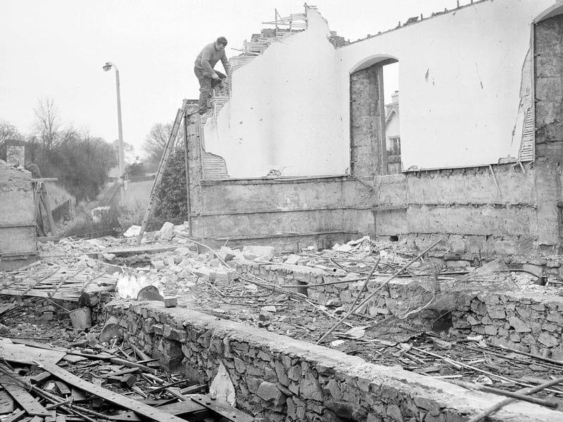 Old Hall of Cramond Kirk being demolished in January 1964