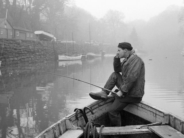Fishing on River Almond at Cramond in February 1962.