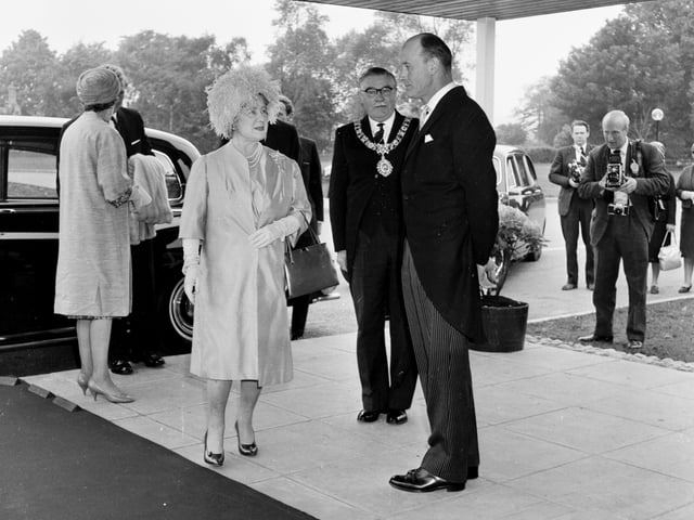 The Queen Mother opens Dunfermline College of Physical Education at Cramond in June 1966.
